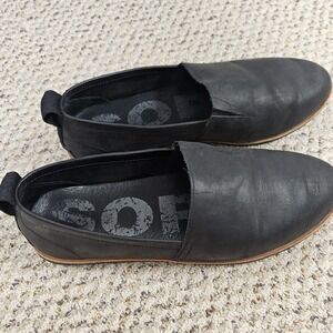 Sorel Women's Black Leather Slip On Flats 9.5 Minimalist Comfort Shoes